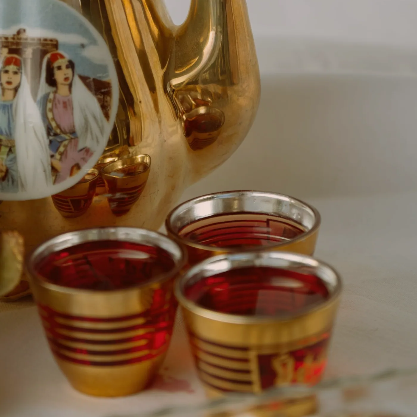 A pot of tea poured out for the table
